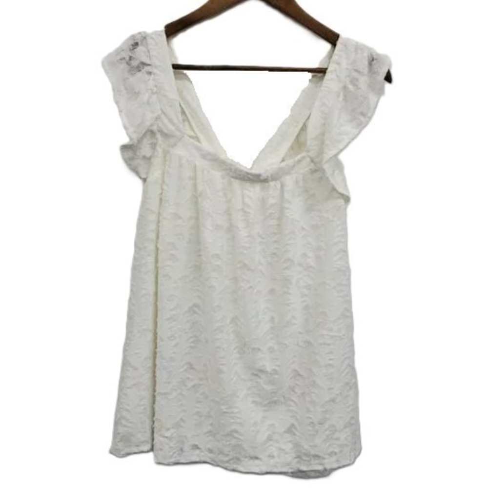 Lauren Conrad White Ruffle Textured Sleeveless Blouse Womens Plus 1X Cottagecore